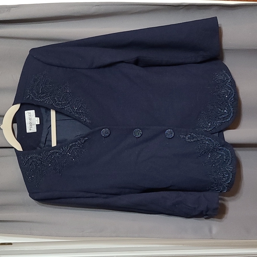 John Meyer Of Norwich Blazer Navy Beaded Design Beaded Buttons Size 10P EUC‎